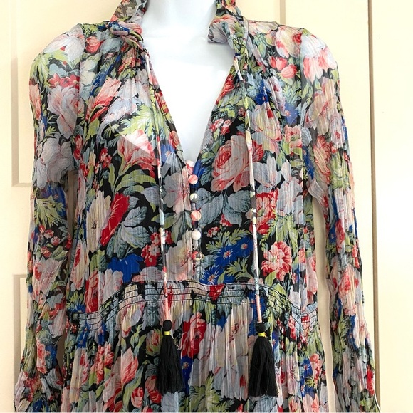 Anthropologie The Marais Printed Chiffon Maxi Dress Size XS Sheer Ruffled Tiers - Picture 3 of 16